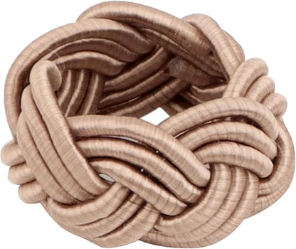 Boho Chic Napkin Rings Set of 12 – Beige Handwoven Rayon Napkin Holders - Image 3