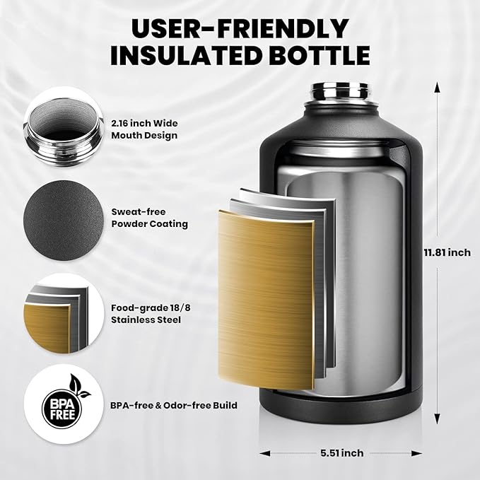 RAYMYLO One Gallon Water Bottle Insulated 128 oz, Stainless Steel | Triple - Image 5