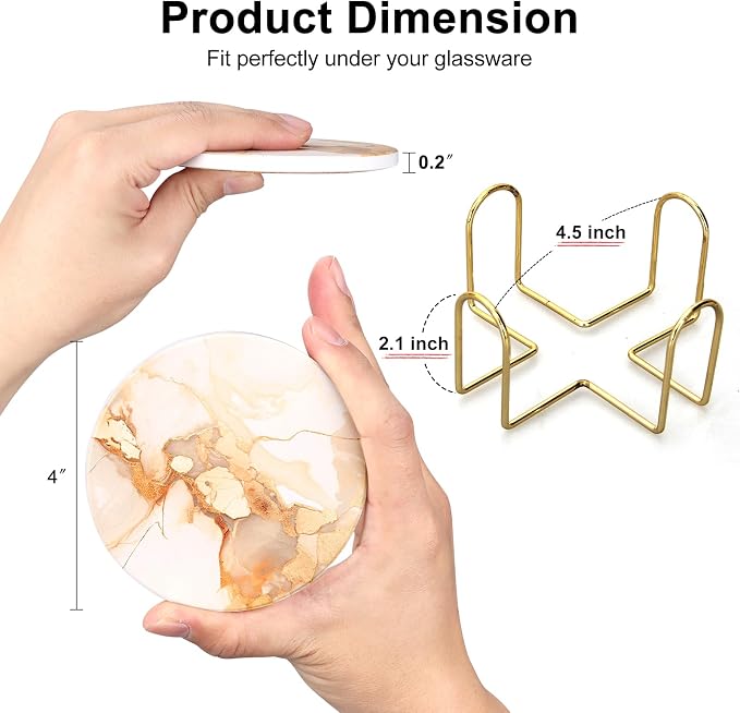 6 Pcs Gold Marble Abstract Ceramic Coasters - Image 4