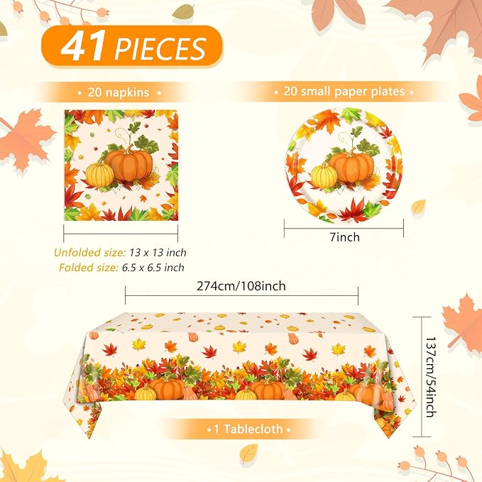 41Pcs Thanksgiving Party Decorations, Fall Paper Plates Napkins Tablecloth - Image 2