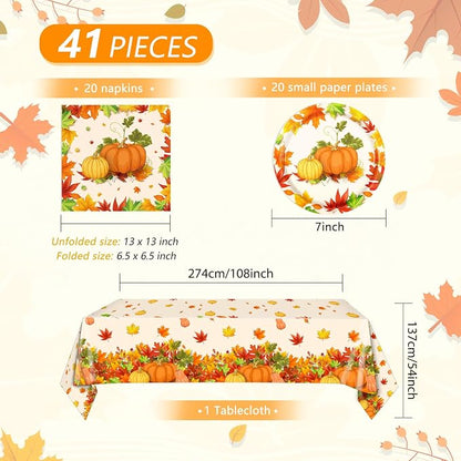 41Pcs Thanksgiving Party Decorations, Fall Paper Plates Napkins Tablecloth - Image 2
