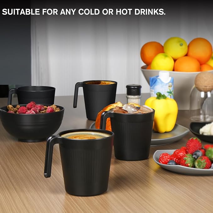 Greentainer Ribbed Drinking Glasses Coffee Mugs Set of 8, Plastic Coffee Cups - Image 5