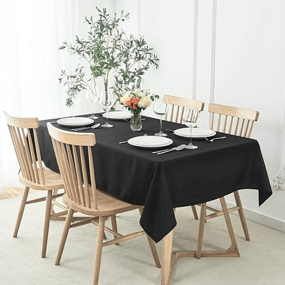maxmill Jacquard Tablecloth Stain Resistant Waterproof Wrinkle Resistant Spillproof Washable Soft Weaved Texture Table Cloth for Dining Room, Indoor Outdoor Use, Rectangle 60 x 140 Inch, Black