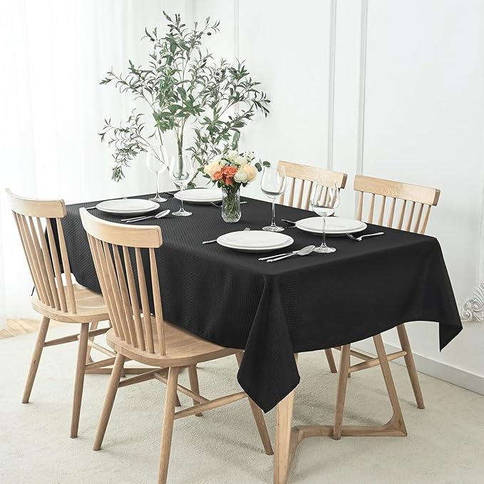 maxmill Rectangle Tablecloth Weaved Pattern Waterproof Spillproof Wrinkle Free Table Cloth, Kitchen Dining Tabletop Decoration, Fabric Table Cover for Holiday Parties, 52 x 108 Inch, Black