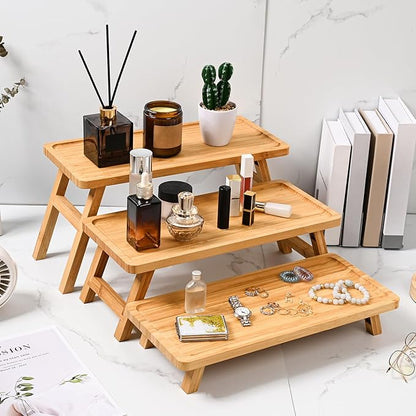 GEHE Natural Bamboo Cupcake Stand, Foldable 3 Tier Cupcake Display Stand Tower, Dessert Table Serving Tray for Birthday/Wedding/Christmas/Party, Charcuterie Boards