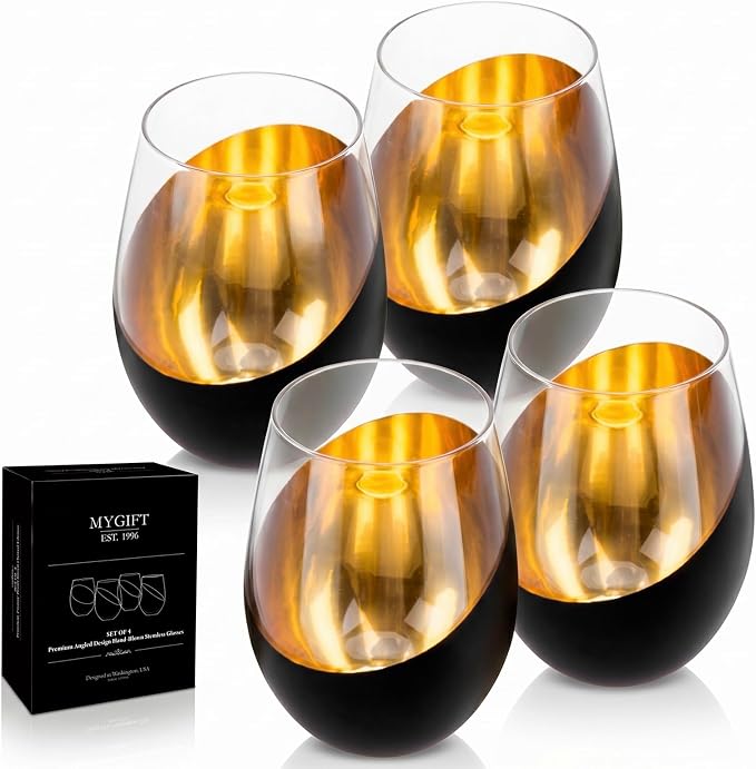MyGift Black Wine Glasses Set of 4, Wedding Party Home Bar Birthday by MyGiftHome