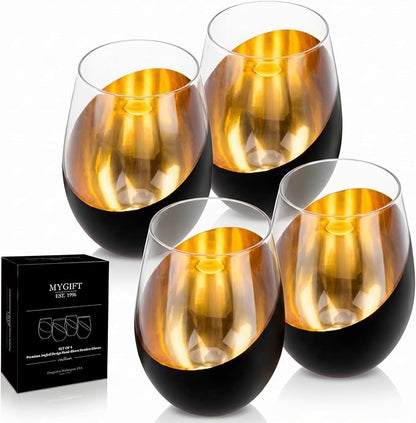 MyGift Black Wine Glasses Set of 4, Wedding Party Home Bar Birthday by MyGiftHome