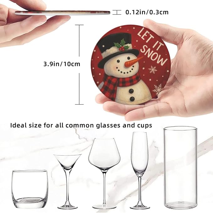Red Christmas Snowman Let It Snow Coasters - Image 3