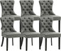 KCC Faux Leather Dining Chairs Set of 6, Upholstered High-end Tufted Dining Room Chair with Nailhead Back Ring Pull Trim Solid Wood Legs, Contemporary Nikki Collection Modern Style for Kitchen, Gray