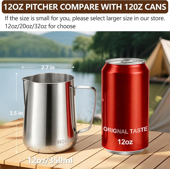 HOOMIL Milk Frothing Pitcher, 12oz/20oz/32oz 304 Stainless Steel | Steaming - Image 3