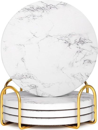 Absorbent Ceramic Coasters Set of 4, Modern Marble Style Drink Coasters | 4 by GOHDODD