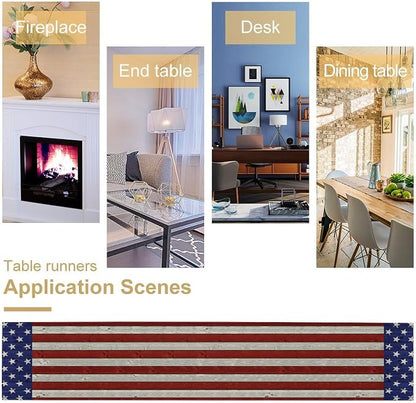 American Flag Table Runner, 4th of July USA Rustic Vintage Wooden Blue Red - Image 5