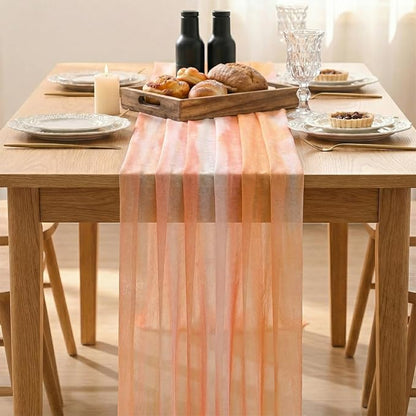Artoid Mode Boho Orange Stripes Fall Thanksgiving Chiffon Table Runner 120 - Image 2