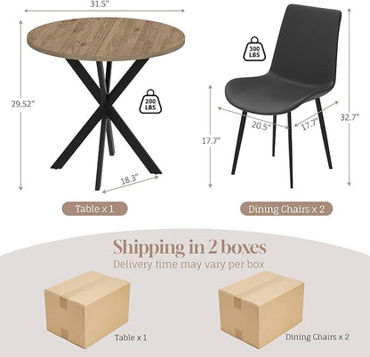 31.5" Round Dining Table and Chairs Set for 2, Small Dining Table Chairs Set Space-Saving, Round Table Set with Upholstered Chairs for Kitchen Dining Room Apartment(Natural + Black)