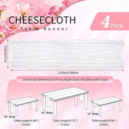 4 Pack Cheesecloth Table Runner 10FT White Table Runner Boho Gauze Cheese Cloth - Image 2