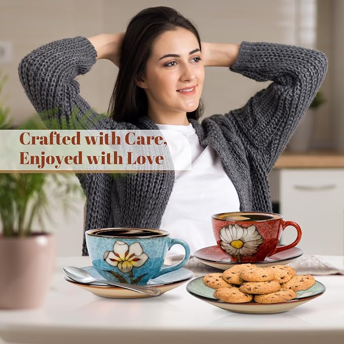 Cappuccino Cups Set of 4, 8 Oz Ceramic Coffee Cups - Image 5