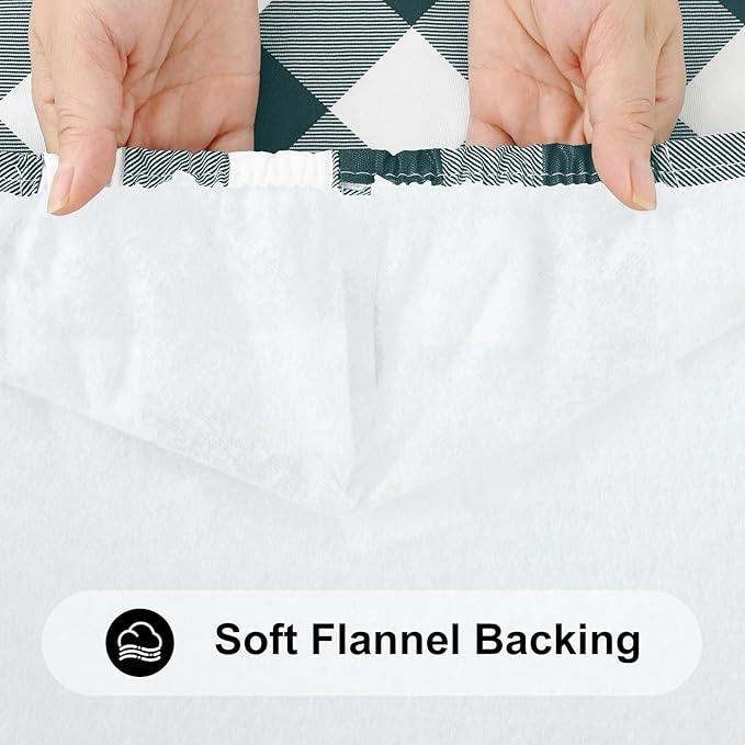 Smiry Rectangle Picnic Table Cloth, Elastic Waterproof Fitted Vinyl Tablecloths, Flannel Backed Buffalo Plaid Table Covers for Dining, Camping, Outdoor (Hunter Green and White, 24" x 48")
