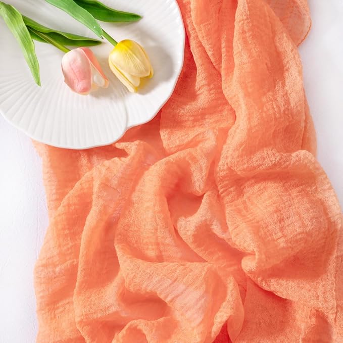 Cheesecloth Table Runner Summer Boho Wedding Shower Party Home Decor | Peach - Image 3