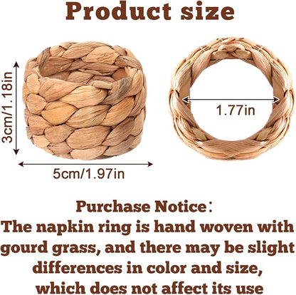 Yolyoo Woven Napkin Rings Set of 12 Water Hyacinth Napkin Rings Natural Rattan - Image 3