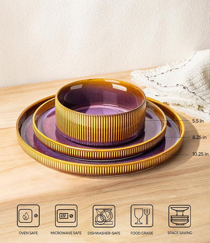 Ceramic Dinnerware Set for 6, 18-Piece Plates and Bowls Set | Lightweight - Image 2