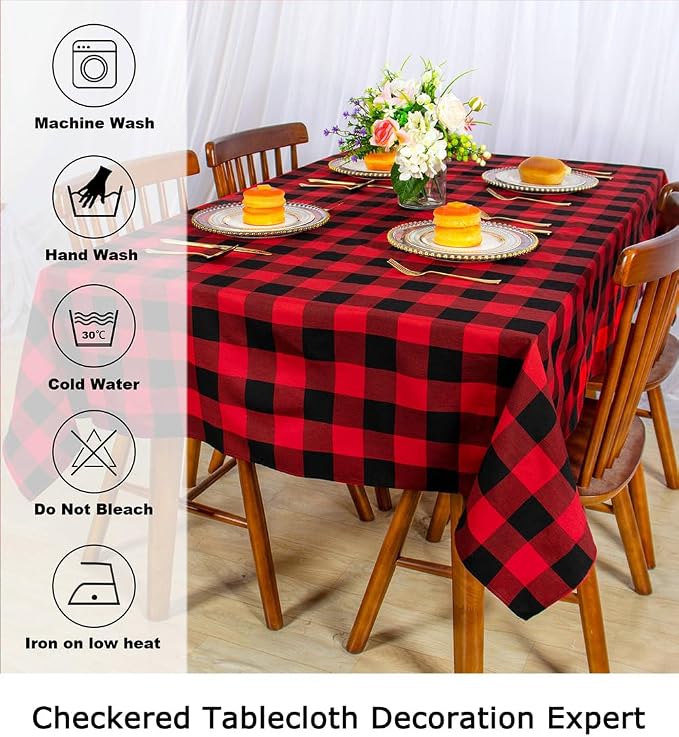 ShinyBeauty Checked Tablecloth Rectangle 54x80-Inch Red and Black Buffalo Plaid - Image 6