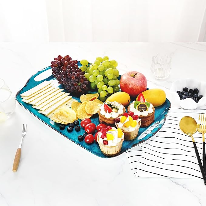 TP Melamine Serving Trays with Handles, 17” x 12”, Retro Teal | Rectangular - Image 7