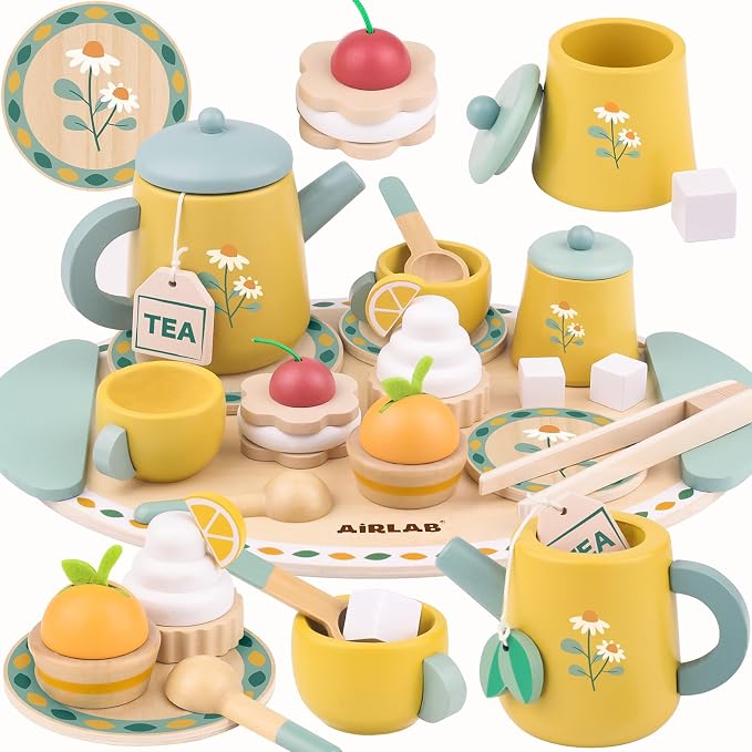 Tea Sets for 3-5 Girl Birthday Gift 3 Year Old Princess Party | Wooden Play by AirlabStudio
