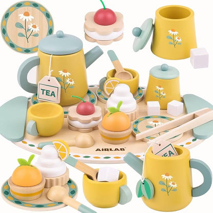 Tea Sets for 3-5 Girl Birthday Gift 3 Year Old Princess Party | Wooden Play by AirlabStudio