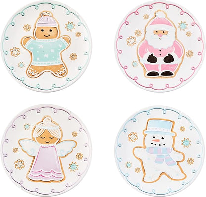 Bico Pastel Gingerbread Man Salad Plates Set of 4, 8.75 Inch Ceramic Dessert Plates for Salad, Appetizer, Side Dishes, Microwave and Dishwasher Safe, Gift for Housewarming and Christmas