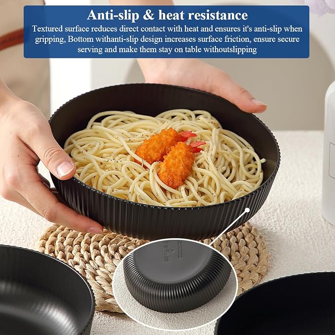HOMQUEN Pasta Bowls Set of 6, 37oz Salad Bowls Black Soup Bowls, Large Pasta - Image 5