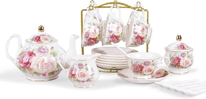 fanquare European Porcelain Coffee Set, Bone China Tea Set, Vintage Floral by fanquare