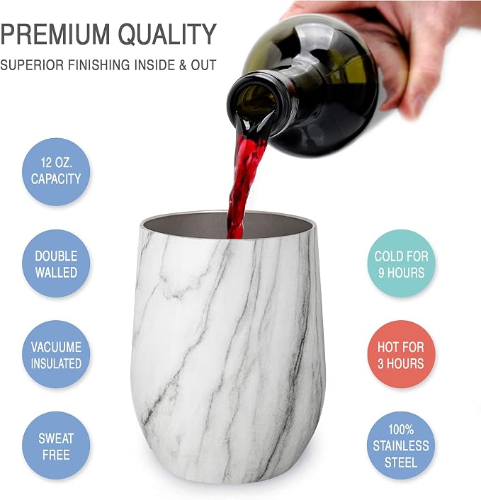 CHILLOUT LIFE 12 oz Stainless Steel Wine Tumblers 4 Pack - Image 2