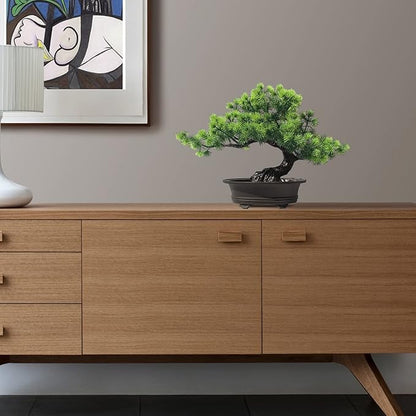 Artificial Bonsai Tree Fake Plants for Home Decor, Living Room Bathroom Bookshelf Entryway Table Wall Shelf Modern Farmhouse Decor, 9.5" Tall, Green