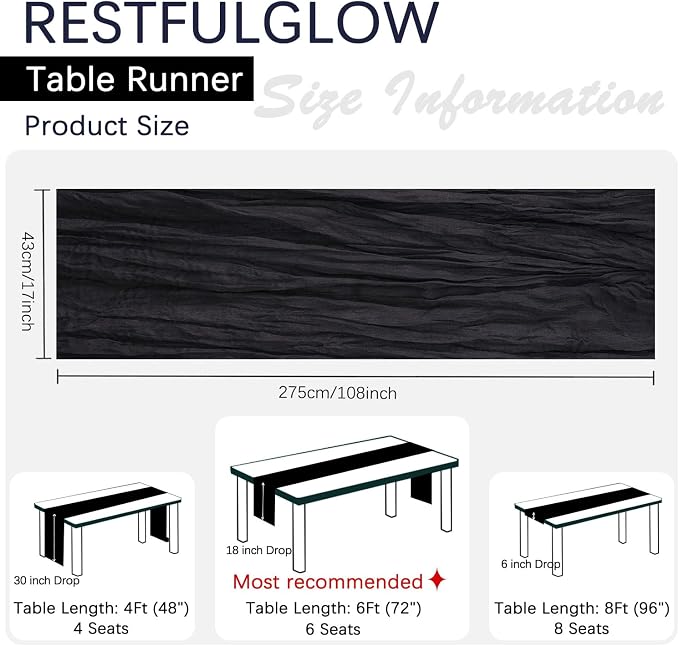 10 Pack Black Cheesecloth Table Runner 17 x 108 Inch | Boho Gauze Fabric - Image 4