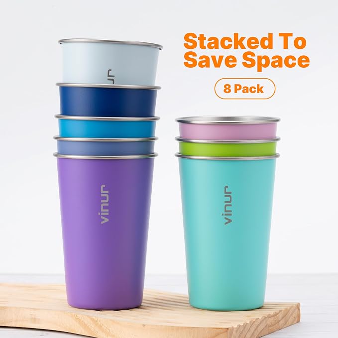 VINUR Stainless Steel Cups 16 oz Metal Drinking Glasses 8 Pcs | Stainless Steel - Image 5