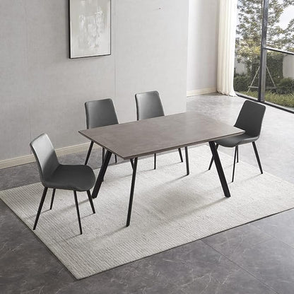 ZckyCine Modern 5-Piece Dining Table Set Rectangular Wood Table with 4 Upholstered Leather Chairs, Seats 4