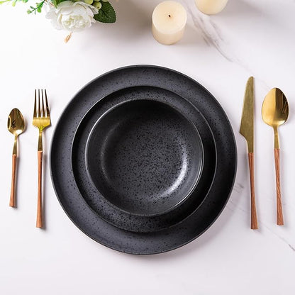 AmorArc Ceramic Dinnerware Sets, Wavy Rim Stoneware Plates and Bowls Sets,Dishwasher & Microwave & Oven Safe Dishes set, Service for 4 (12pc)-Charcoal Matte