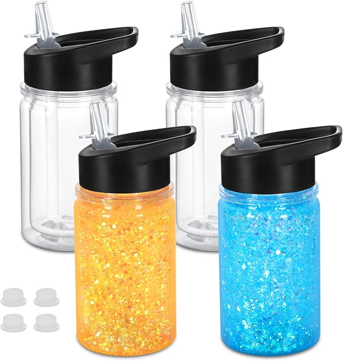 4 Pack 10 Oz Kids Snow Globe Tumbler Cups, Double Wall Snowgloble Kids Water by Micellwuu