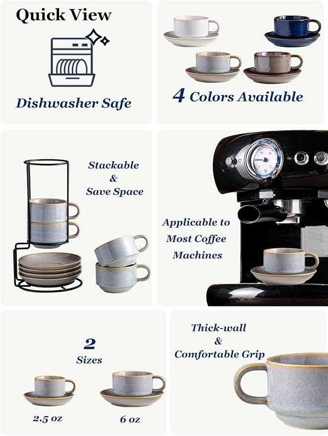 Gomakren 6oz Stackable Cappuccino Cups Set of 4 - Image 2