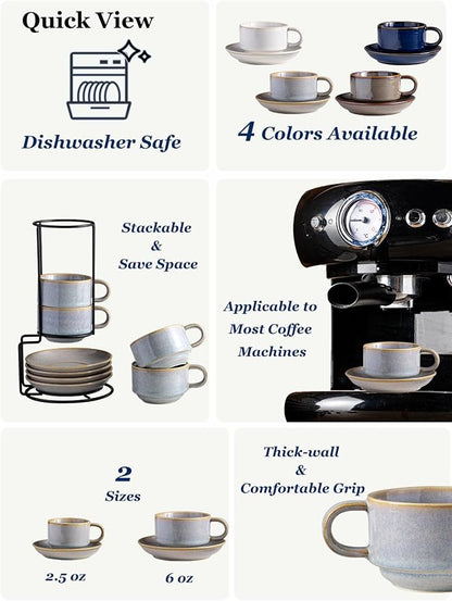 Gomakren 6oz Stackable Cappuccino Cups Set of 4 - Image 2