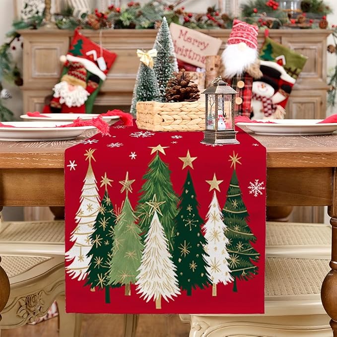 Christmas Table Runner 13x60 Inch, Xmas Trees Snowflakes Holiday Decorative - Image 5