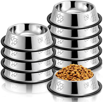 10 Pack Stainless Steel Cat Bowl, 7 Oz Mini Shallow Puppy Pet Bowls with Rubber Base, Stackable Dog Food Water Feeding Dish for Indoor Kitten Small Dog (XS)