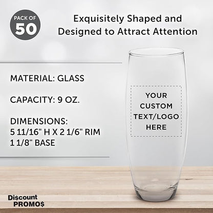 DISCOUNT PROMOS 50 ARC Stemless Champagne Flutes Set, 9 oz. - Customizable Text, Logo - Cachet, Glassware, Cocktails - Clear
