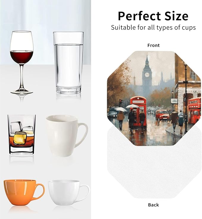 4Pcs Leather Coaster for Drinks London Impression Cup Coasters Aesthetic Drink - Image 4