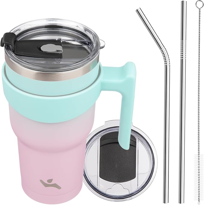 Konokyo 30 oz Tumbler with Handle and Straw, Insulated Travel Mug | Gum; by Konokyo