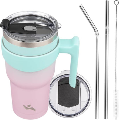 Konokyo 30 oz Tumbler with Handle and Straw, Insulated Travel Mug | Gum; by Konokyo