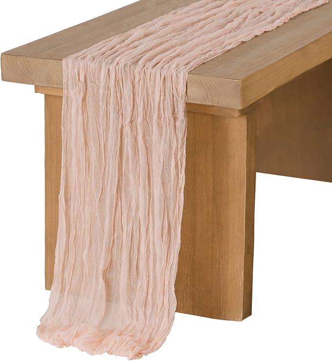 Ling's Moment Pink Cheesecloth Table Runner, 120 Inch 10FT Blush | Boho Gauze by LingsMoment