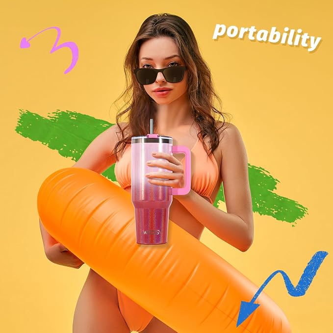 30 oz Shiny Tumbler with Handle and Straw, Stainless Steel Tumbler with Lid and - Image 5