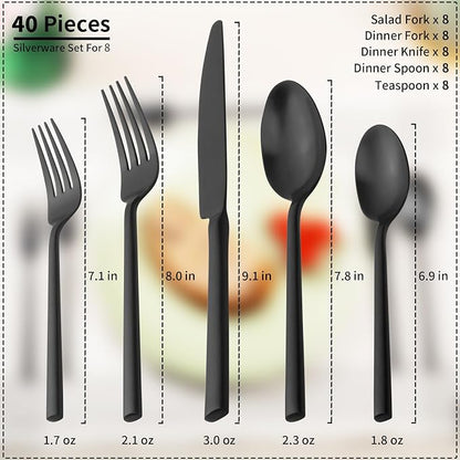 Alata Potter Black 40-Piece Forged Silverware Set, Service - Image 3