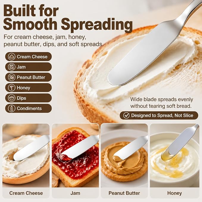 4 Pack Stainless Steel Butter Spreader Knives Jam Cream Spread Utensils | - Image 5